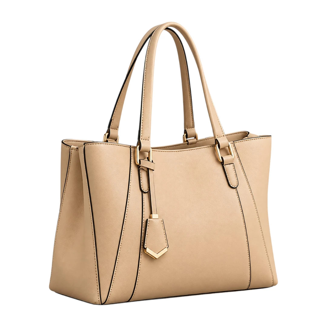 PUUREST Beige Women’s Tote Handbag – Structured Faux Leather Everyday Shoulder Bag