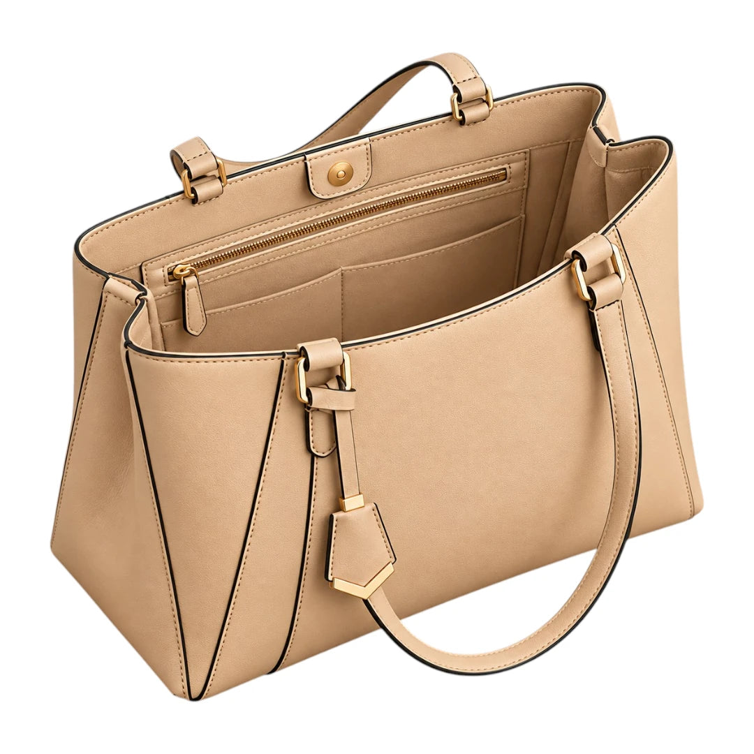 PUUREST Beige Women’s Tote Handbag – Structured Faux Leather Everyday Shoulder Bag