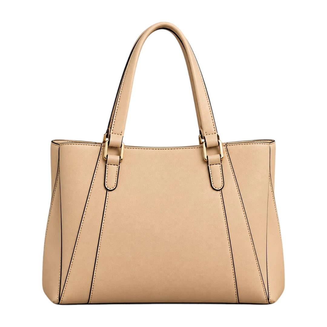 PUUREST Beige Women’s Tote Handbag – Structured Faux Leather Everyday Shoulder Bag