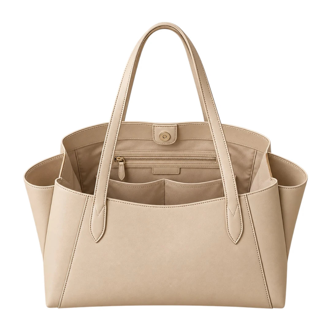 PUUREST Cream Beige Women’s Tote Handbag – Spacious Faux Leather Shoulder Bag