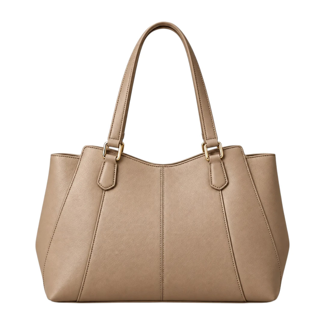 PUUREST Taupe Women’s Tote Handbag – Multi-Compartment Faux Leather Shoulder Bag