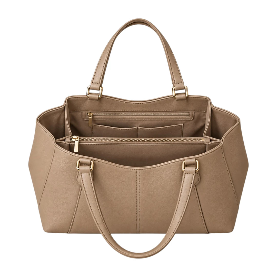PUUREST Taupe Women’s Tote Handbag – Multi-Compartment Faux Leather Shoulder Bag