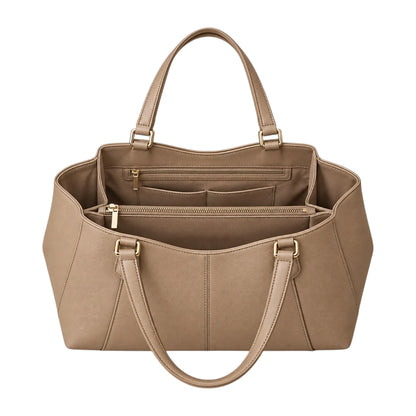 PUUREST Taupe Women’s Tote Handbag – Multi-Compartment Faux Leather Shoulder Bag