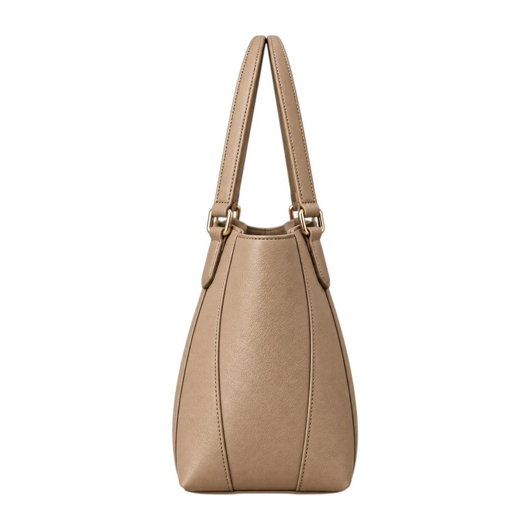 PUUREST Taupe Women’s Tote Handbag – Multi-Compartment Faux Leather Shoulder Bag
